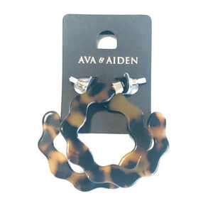 Ava & Aiden Womens Brown Black Beauty Semi Round Stud Hoop Earrings